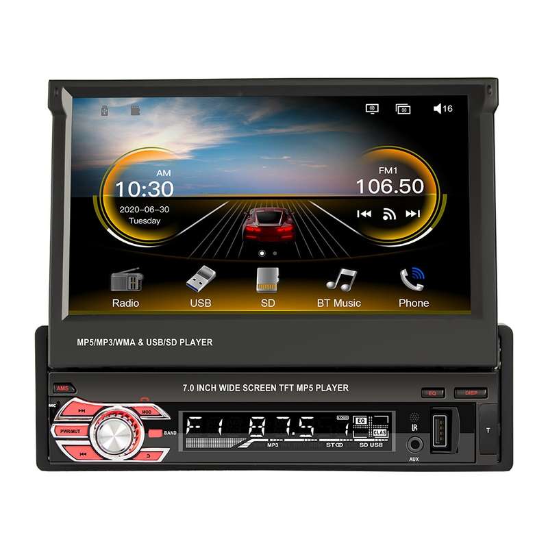9601C HD 7 inch Universal Car Manually Retractable Screen MP5 Player with Carplay, Support FM & Blue
