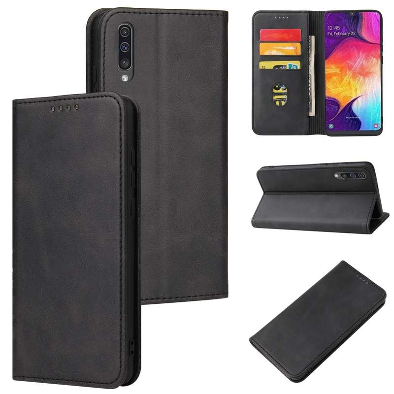 For Samsung Galaxy A50 Calf Texture Magnetic Horizontal Flip Leather Case with Holder & Card Slots &
