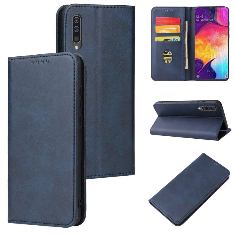 For Samsung Galaxy A50 Calf Texture Magnetic Horizontal Flip Leather Case with Holder & Card Slots &