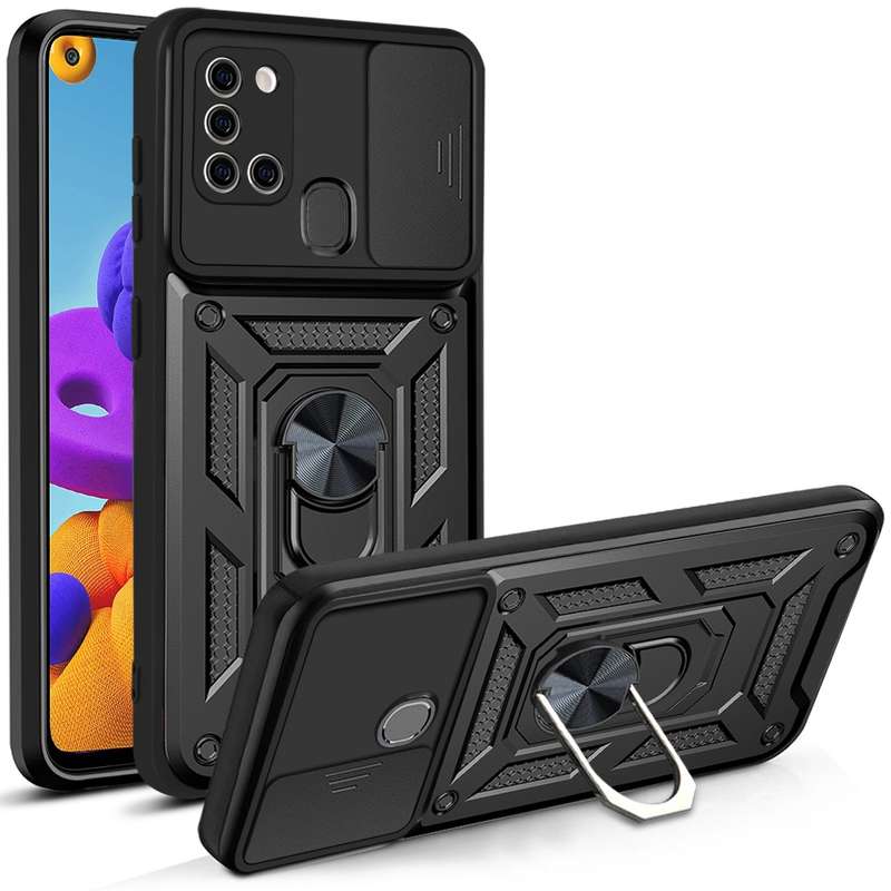 For Samsung Galaxy A21s Sliding Camera Cover Design TPU+PC Protective Case(Black)
