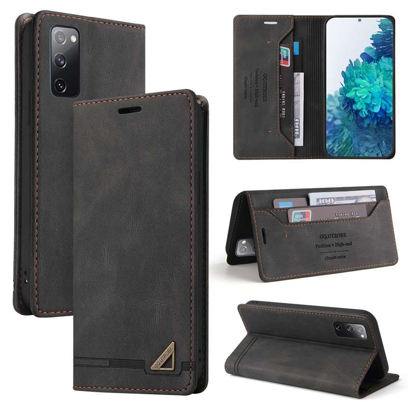 For Samsung Galaxy S20 FE Skin Feel Anti-theft Brush Horizontal Flip Leather Case with Holder & Card
