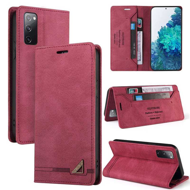 For Samsung Galaxy S20 FE Skin Feel Anti-theft Brush Horizontal Flip Leather Case with Holder & Card