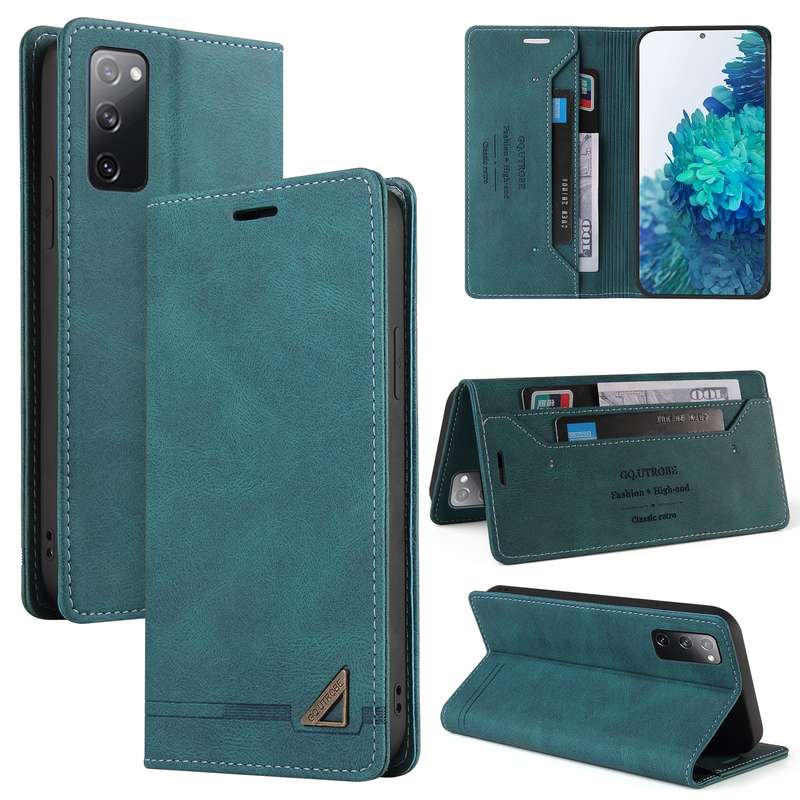 For Samsung Galaxy S20 FE Skin Feel Anti-theft Brush Horizontal Flip Leather Case with Holder & Card