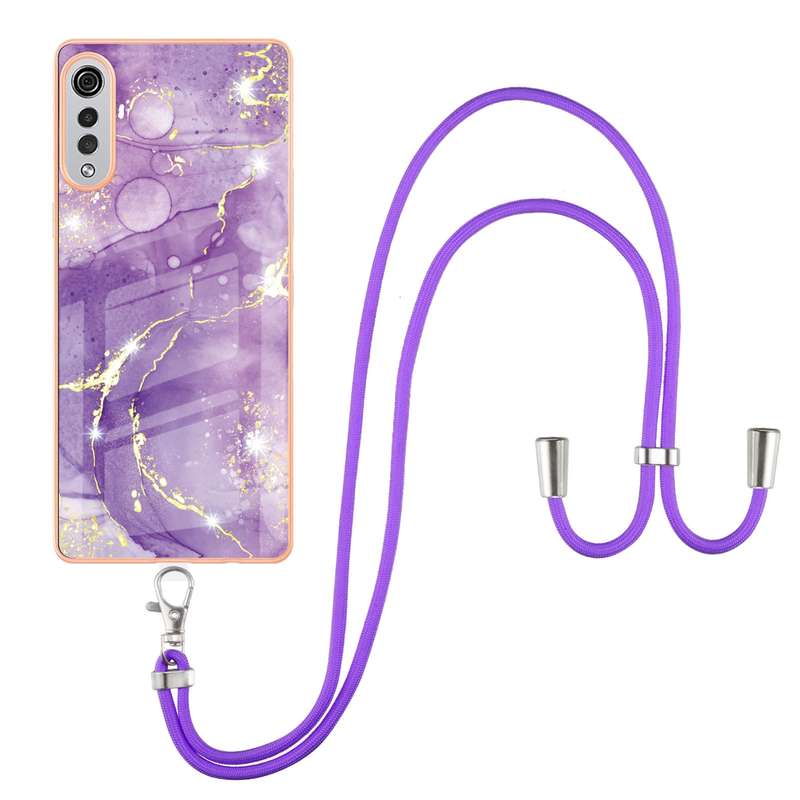 For LG Velvet 4G / 5G / G9 Electroplating Marble Pattern IMD TPU Shockproof Case with Neck Lanyard(G