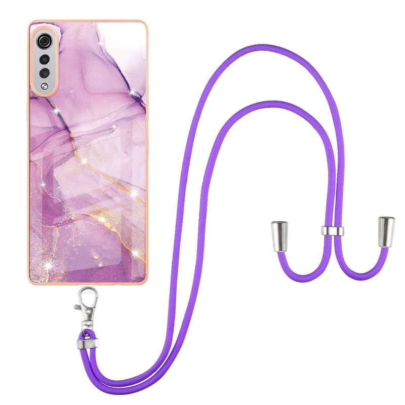 For LG Velvet 4G / 5G / G9 Electroplating Marble Pattern IMD TPU Shockproof Case with Neck Lanyard(G