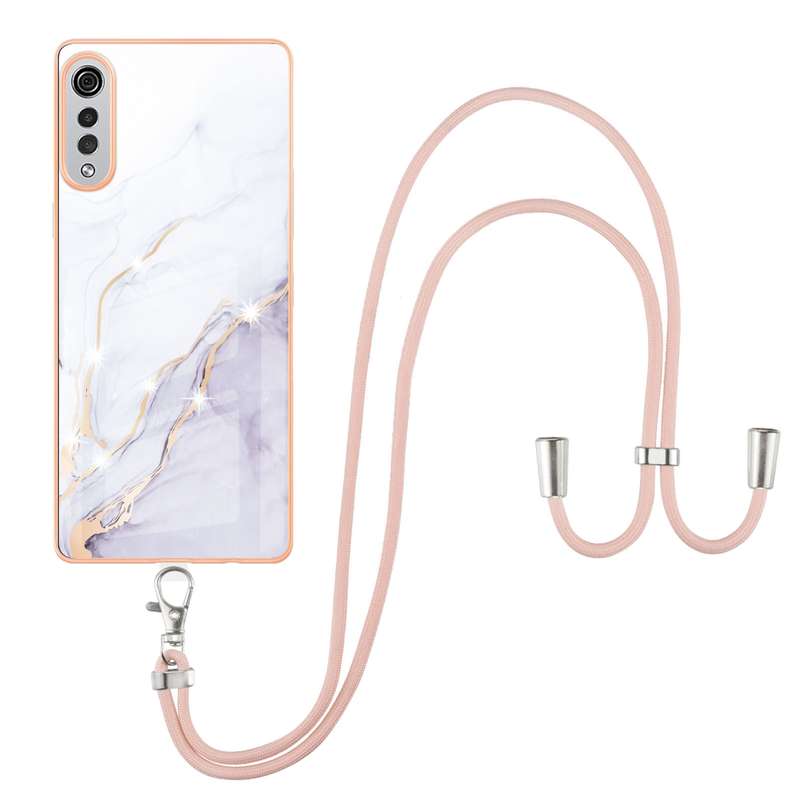 For LG Velvet 4G / 5G / G9 Electroplating Marble Pattern IMD TPU Shockproof Case with Neck Lanyard(G