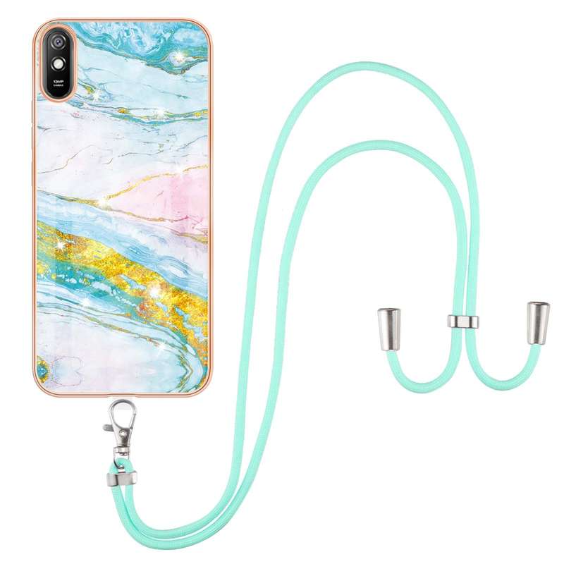 For LG Velvet 4G / 5G / G9 Electroplating Marble Pattern IMD TPU Shockproof Case with Neck Lanyard(G