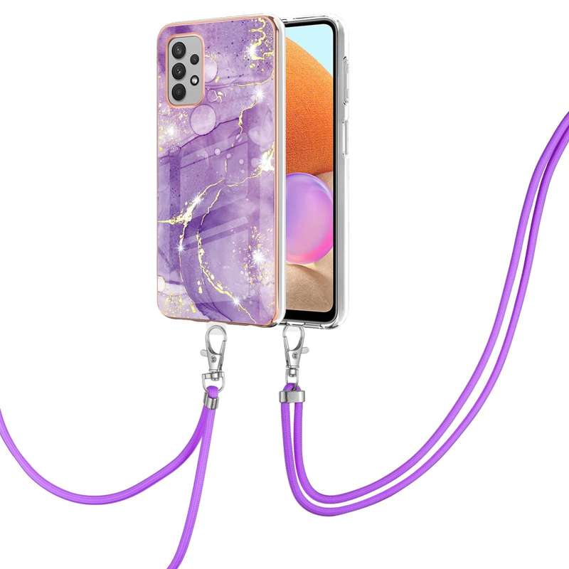 For Samsung Galaxy A32 4G EU Version Electroplating Marble Pattern IMD TPU Shockproof Case with Neck