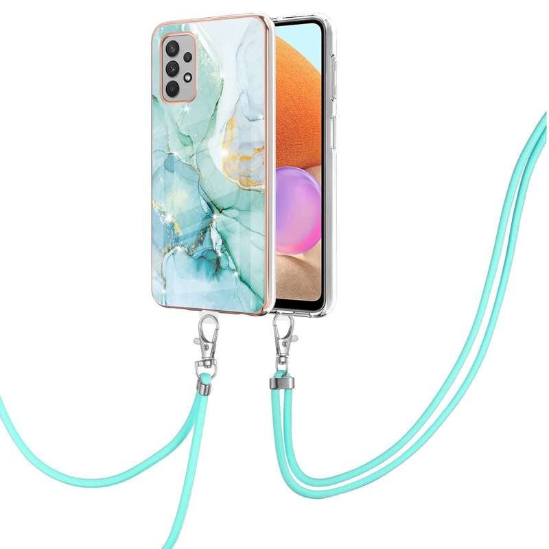 For Samsung Galaxy A32 4G EU Version Electroplating Marble Pattern IMD TPU Shockproof Case with Neck
