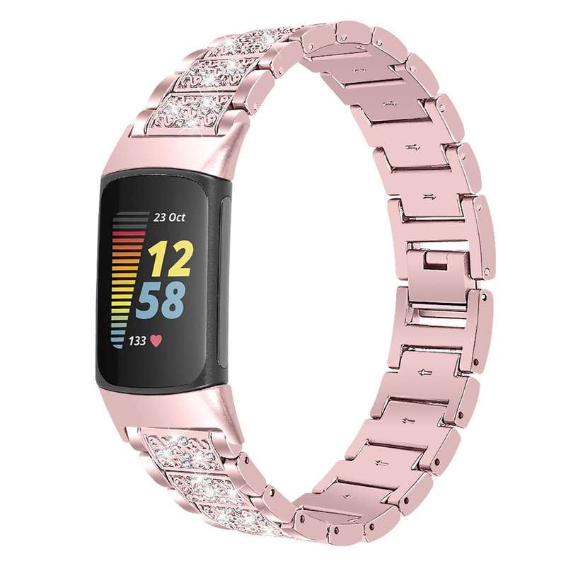 For Fitbit Charge 5 Diamond Stainless Steel Watch Band(Black)