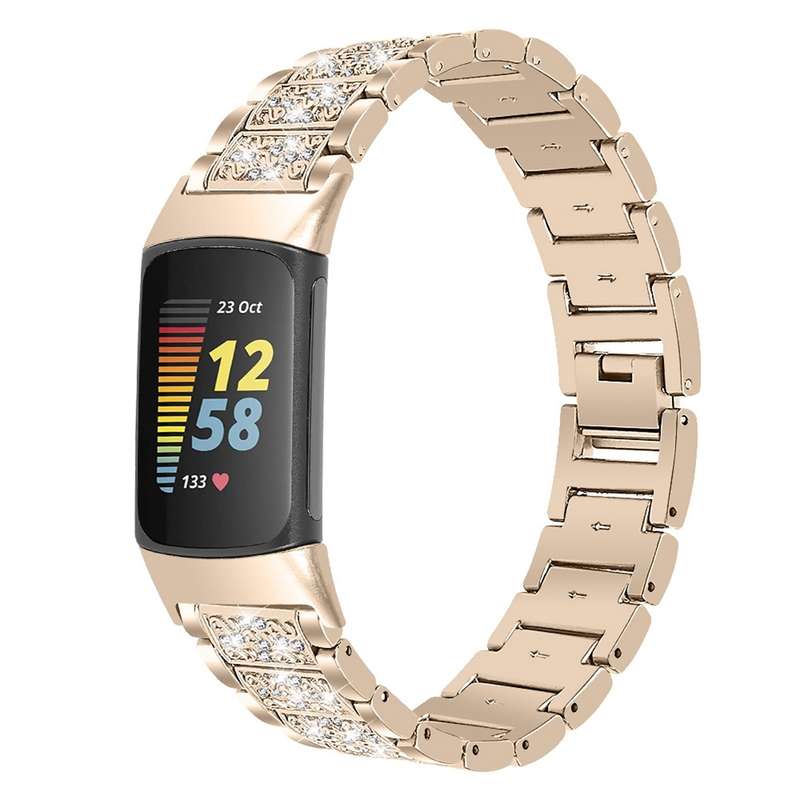 For Fitbit Charge 5 Diamond Stainless Steel Watch Band(Silver)