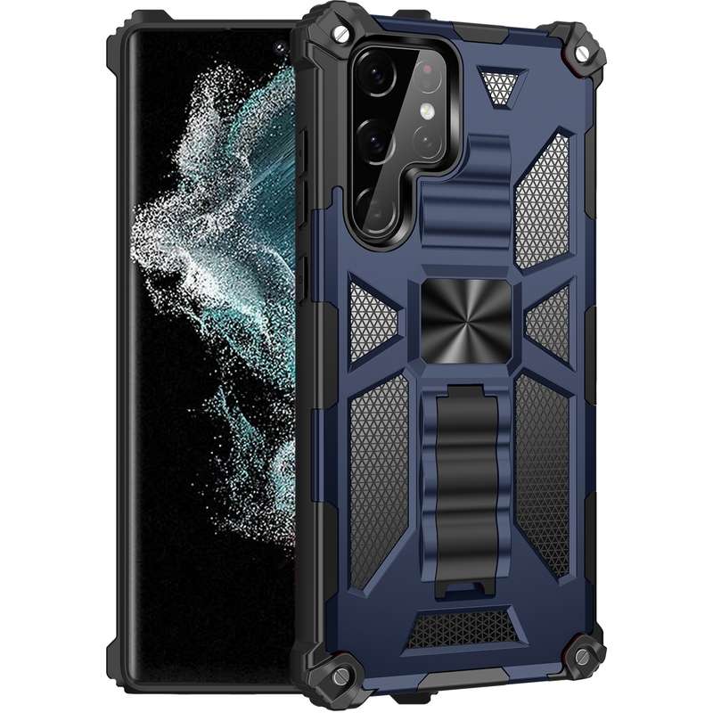For Samsung Galaxy S22 Ultra 5G Armor Shockproof TPU + PC Magnetic Protective Phone Case with Holder