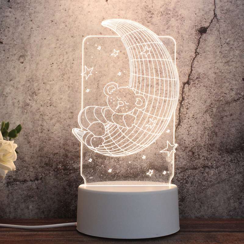 White Base Creative 3D Tricolor LED Decorative Night Light, Button Plug Version, Shape:Moon Bear(Whi