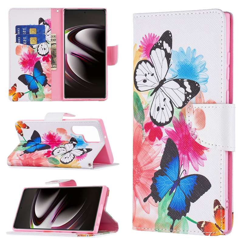 For Samsung Galaxy S22 Ultra 5G Colored Drawing Pattern Horizontal Flip Phone Leather Case with Hold
