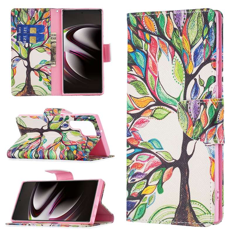 For Samsung Galaxy S22 Ultra 5G Colored Drawing Pattern Horizontal Flip Phone Leather Case with Hold