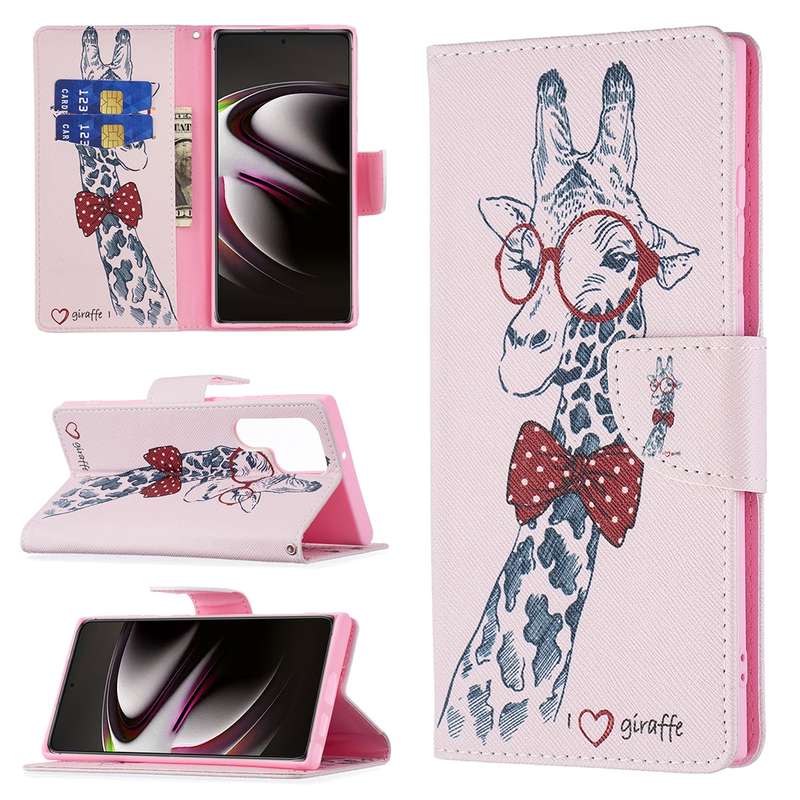 For Samsung Galaxy S22 Ultra 5G Colored Drawing Pattern Horizontal Flip Phone Leather Case with Hold