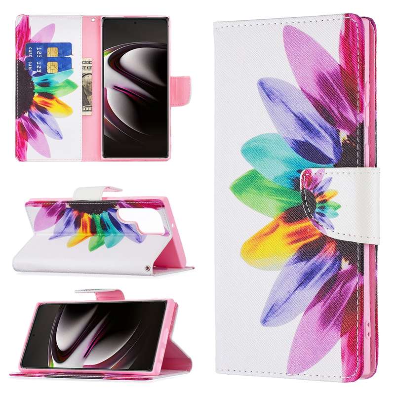 For Samsung Galaxy S22 Ultra 5G Colored Drawing Pattern Horizontal Flip Phone Leather Case with Hold