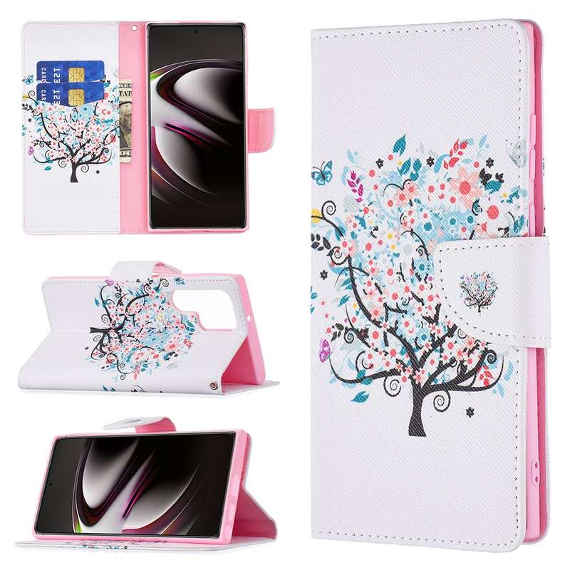 For Samsung Galaxy S22 Ultra 5G Colored Drawing Pattern Horizontal Flip Phone Leather Case with Hold