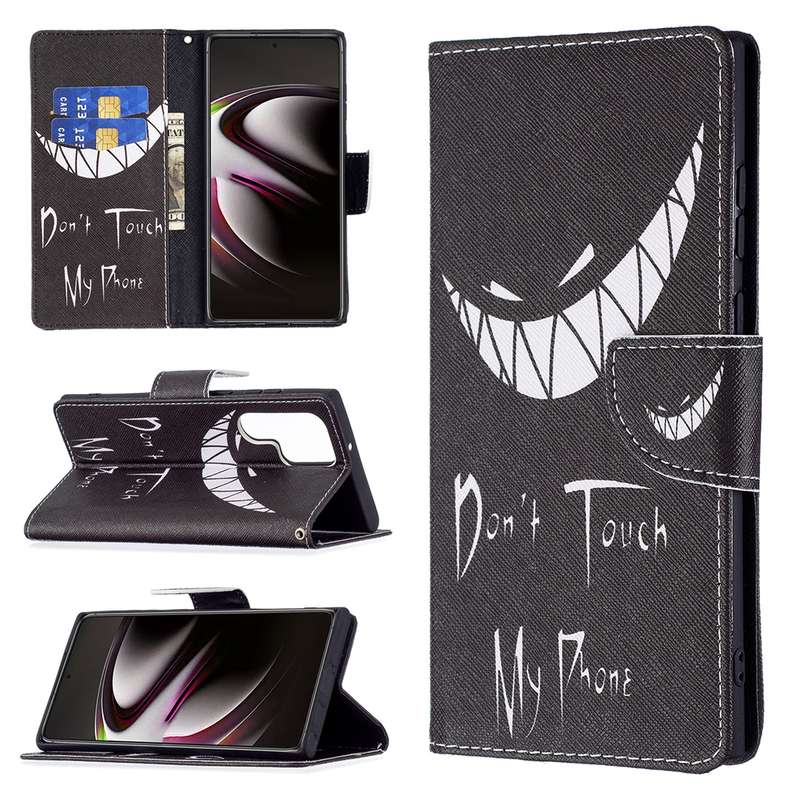 For Samsung Galaxy S22 Ultra 5G Colored Drawing Pattern Horizontal Flip Phone Leather Case with Hold