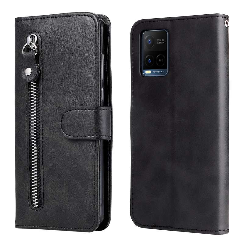 For vivo Y21 / Y21S / Y33S Fashion Calf Texture Zipper Horizontal Flip Leather Phone Case(Black)