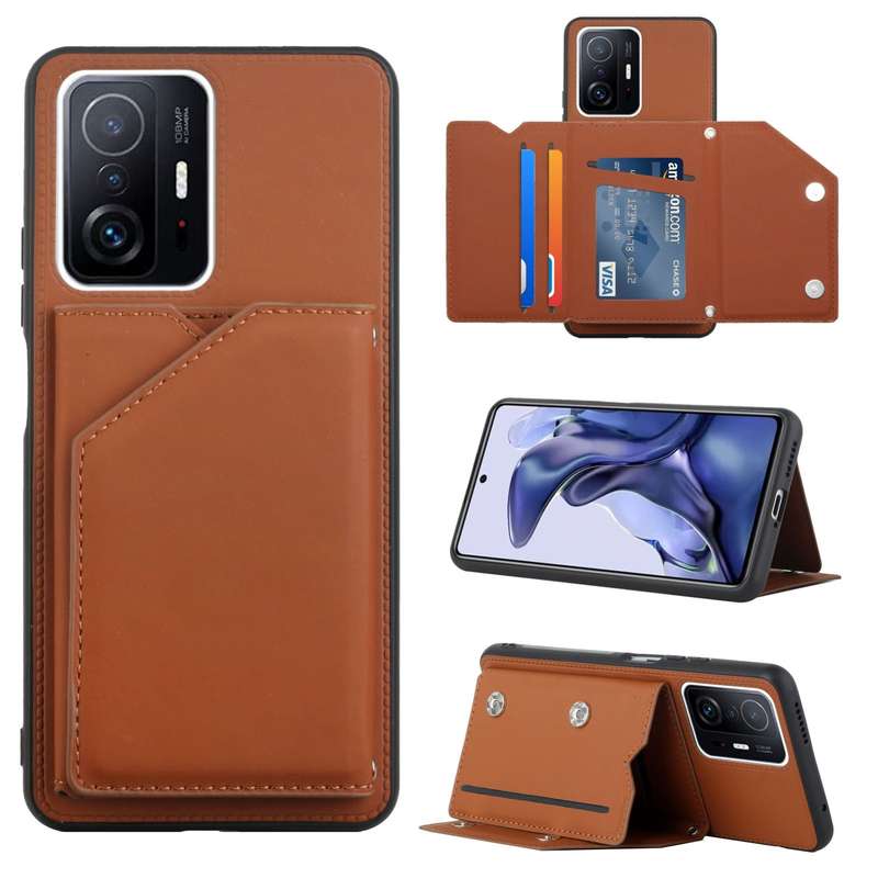 For Xiaomi Mi 11T / Mi 11 Pro Skin Feel PU + TPU + PC Back Cover Shockproof Phone Case with Card Slo