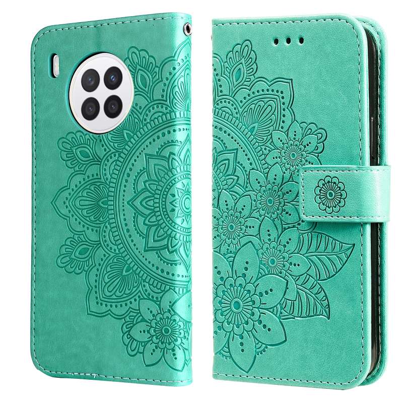 For Huawei nova 8i / Honor 50 Lite 7-petal Flowers Embossed Flip Leather Phone Case with Holder & Ca