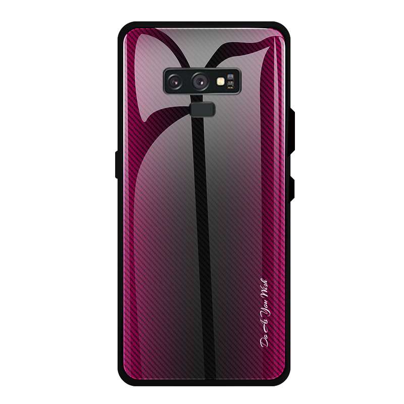 For Galaxy Note 9 Texture Gradient Glass Protective Case(Rose Red)
