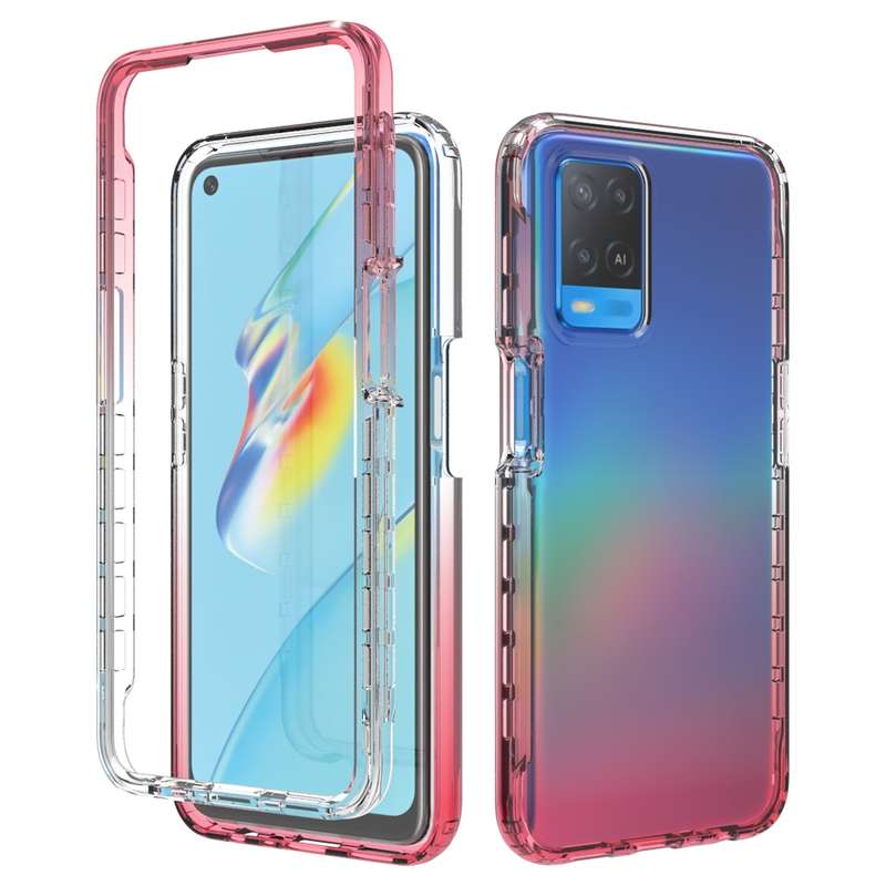 For OPPO A54 4G Shockproof High Transparency Two-color Gradual Change PC+TPU Candy Colors Phone Prot