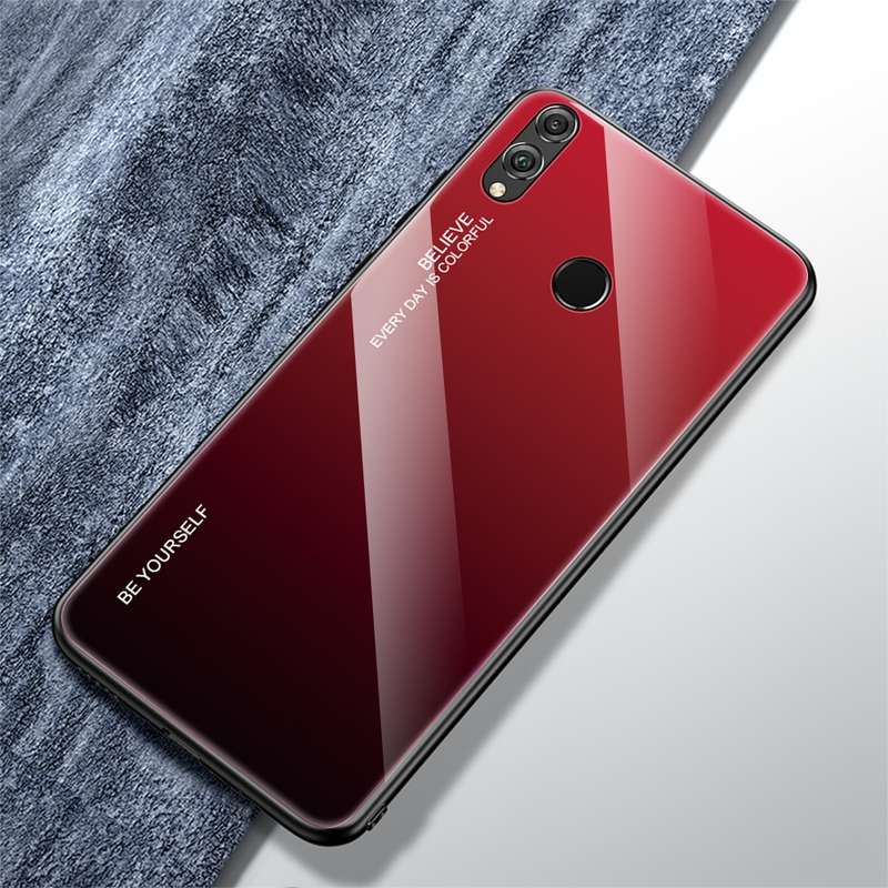 For Huawei Honor 8X Gradient Color Glass Case(Purple)