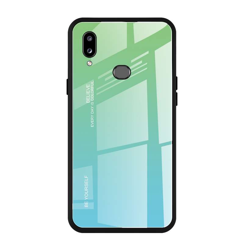 For Galaxy A10s Gradient Color Glass Case(Blue)