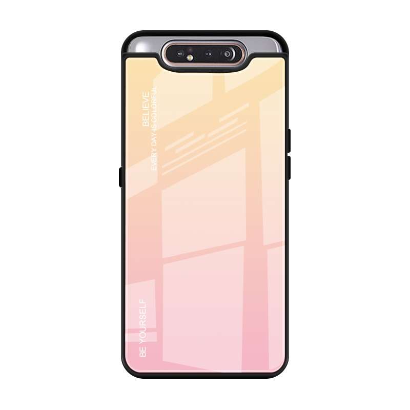 For Galaxy A80 Gradient Color Glass Case(Red)