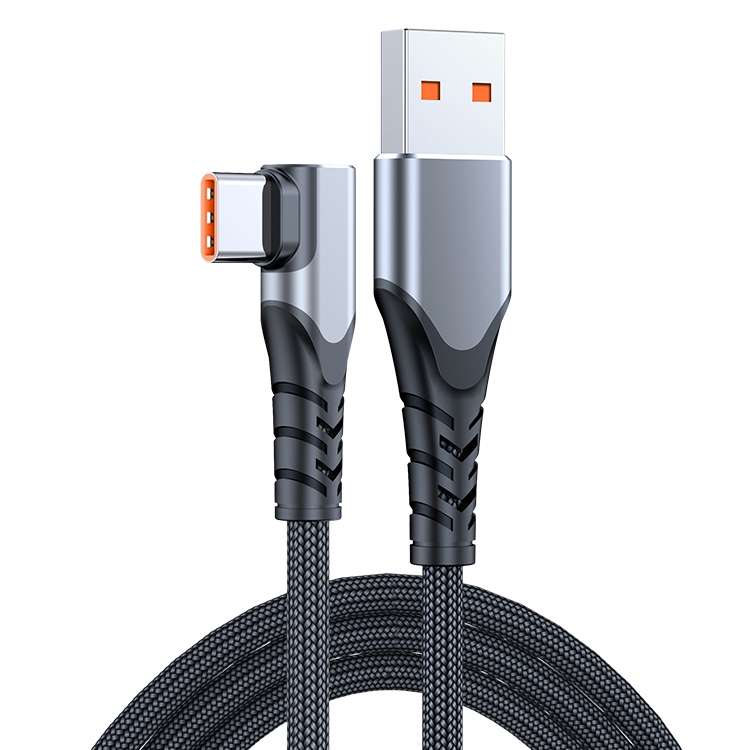 6A 66W USB to USB-C / Type-C Elbow Mobile Phone Game Fast Data Cable, Length:2m(Black)