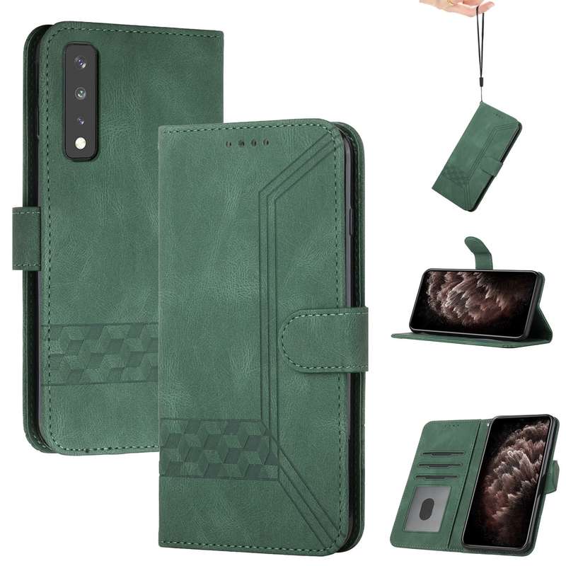For LG K22 Cubic Skin Feel Flip Leather Phone Case(Dark Brown)