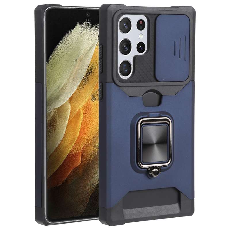 For Samsung Galaxy S22 Ultra 5G Sliding Camera Cover Design PC + TPU Shockproof Phone Case with Ring