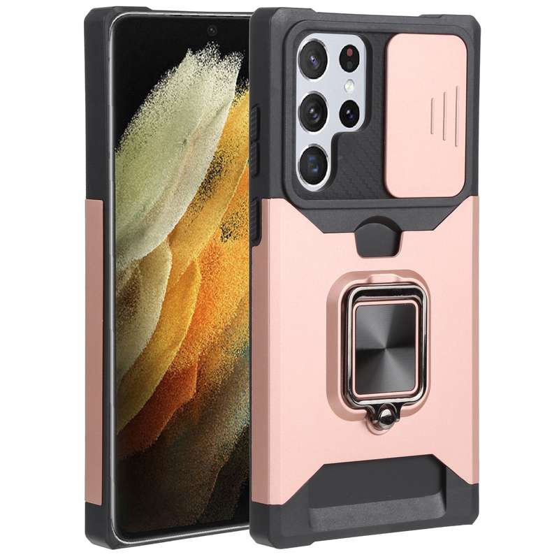 For Samsung Galaxy S22 Ultra 5G Sliding Camera Cover Design PC + TPU Shockproof Phone Case with Ring