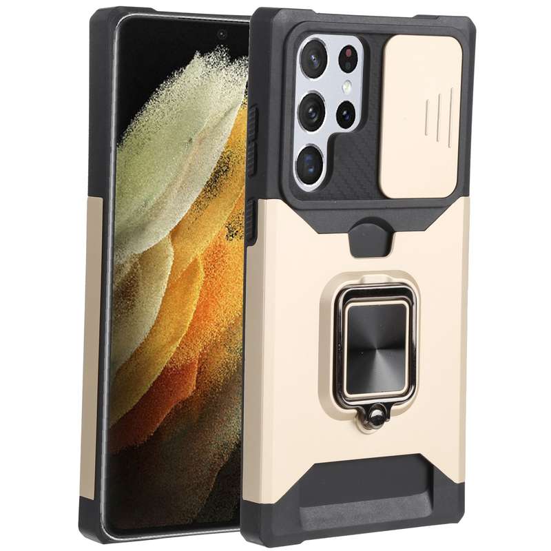 For Samsung Galaxy S22 Ultra 5G Sliding Camera Cover Design PC + TPU Shockproof Phone Case with Ring