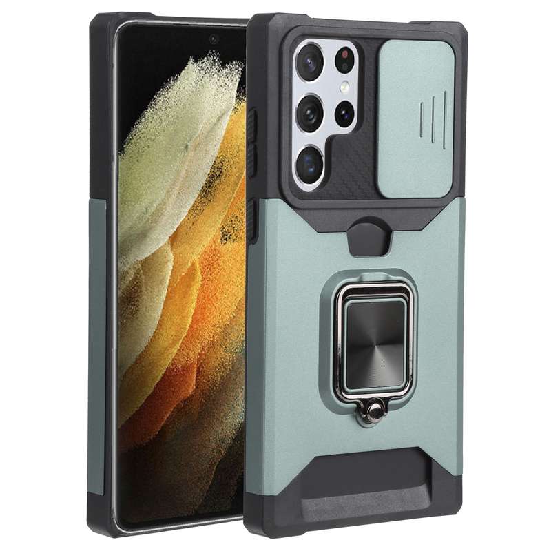 For Samsung Galaxy S22 Ultra 5G Sliding Camera Cover Design PC + TPU Shockproof Phone Case with Ring