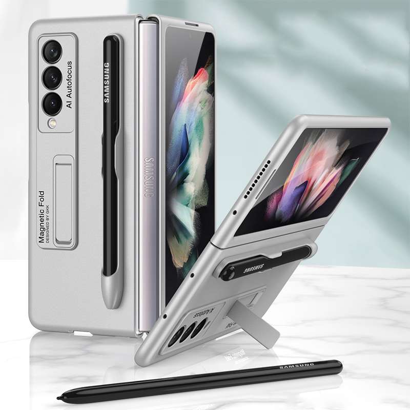 For Samsung Galaxy Z Fold3 5G GKK Ultra-thin PC Phone Flip Case with Holder & Pen Slot(Grey)
