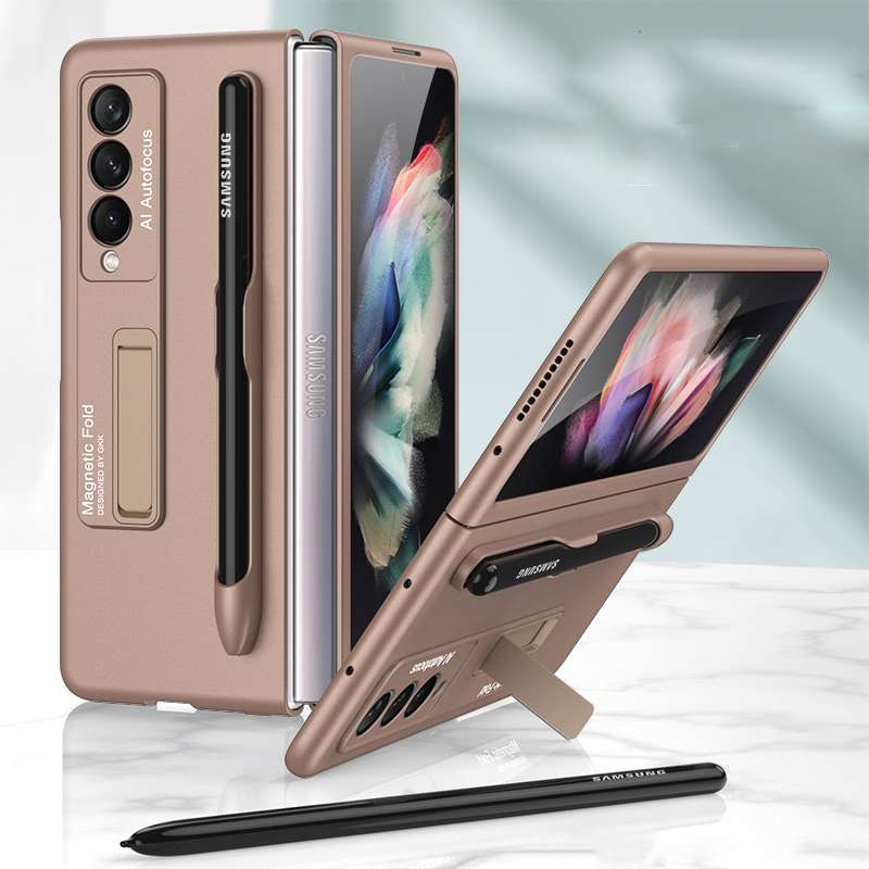 For Samsung Galaxy Z Fold3 5G GKK Ultra-thin PC Phone Flip Case with Holder & Pen Slot(Grey)