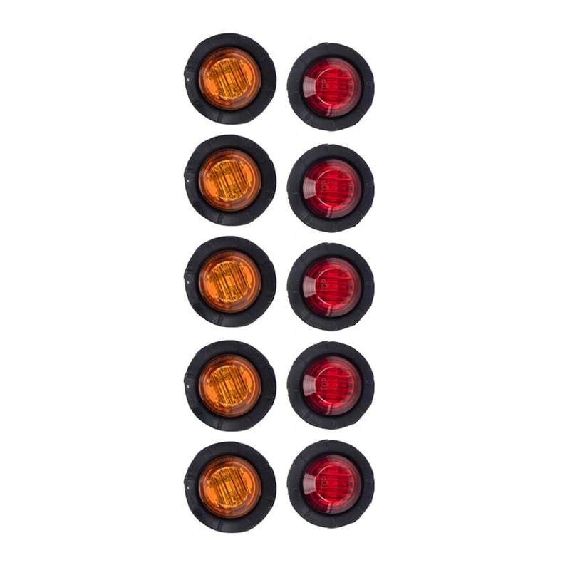 A5013 Red + Amber Light 10 in 1 Truck Trailer LED Round Side Marker Lamp