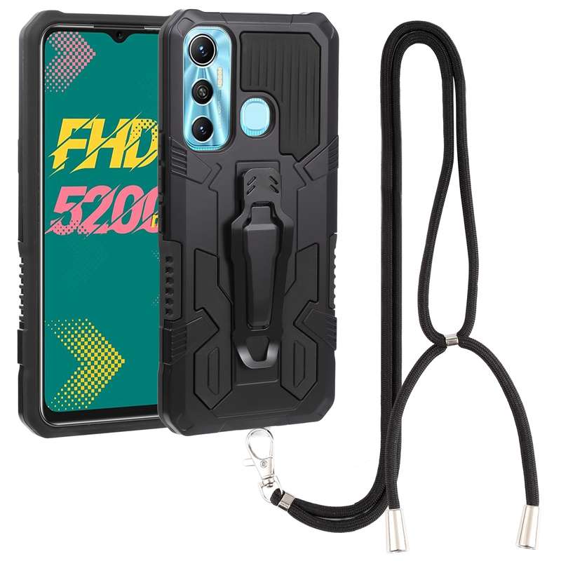 For Infinix Hot 11 Armor Warrior Shockproof PC + TPU Lanyard Phone Case(Grey)