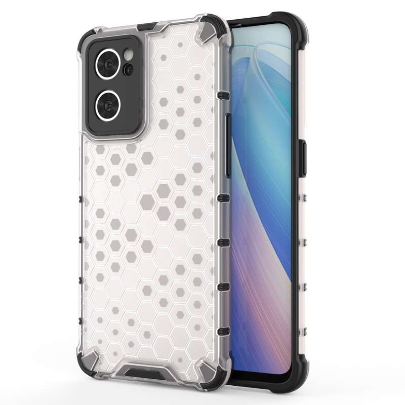 For OPPO Reno7 5G Honeycomb PC + TPU Phone Case(Black)