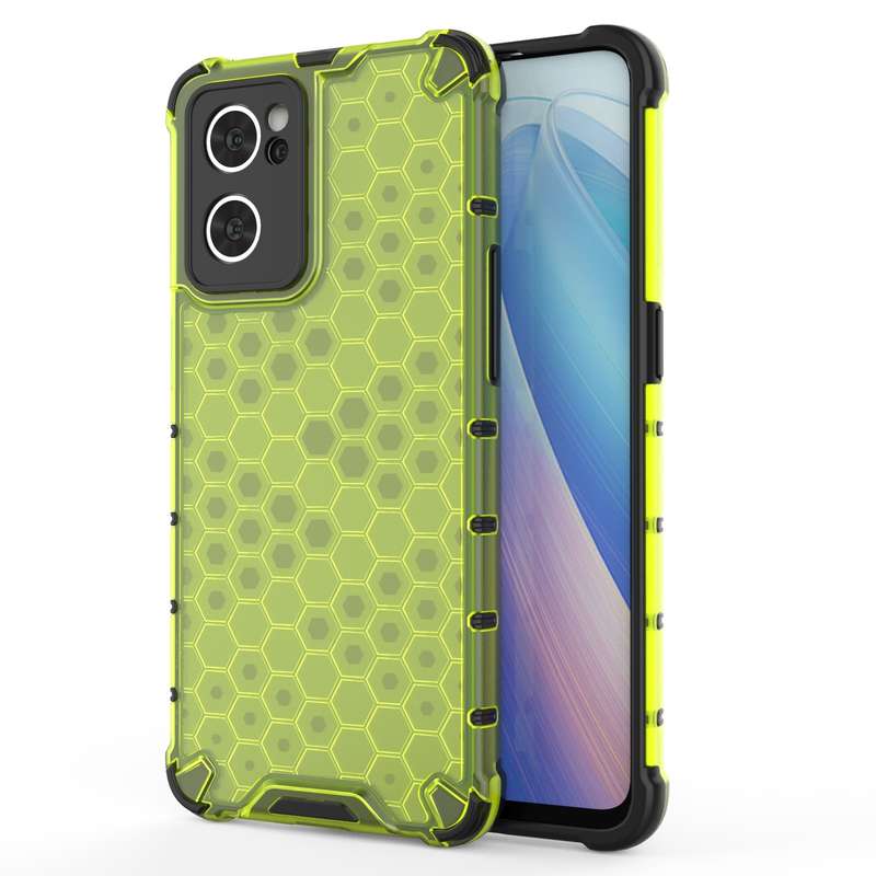 For OPPO Reno7 5G Honeycomb PC + TPU Phone Case(Black)