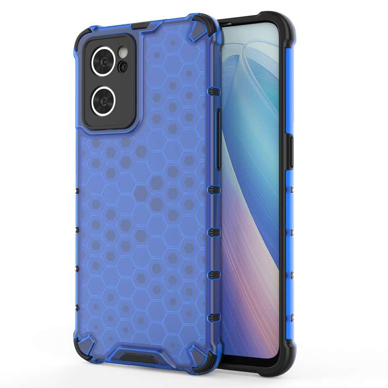 For OPPO Reno7 5G Honeycomb PC + TPU Phone Case(Black)