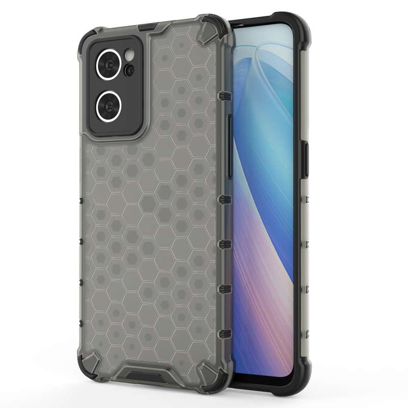 For OPPO Reno7 5G Honeycomb PC + TPU Phone Case(Black)