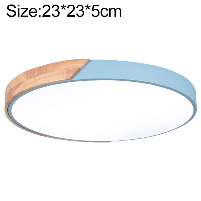 Wood Macaron LED Round Ceiling Lamp, Stepless Dimming, Size:23cm(Blue)