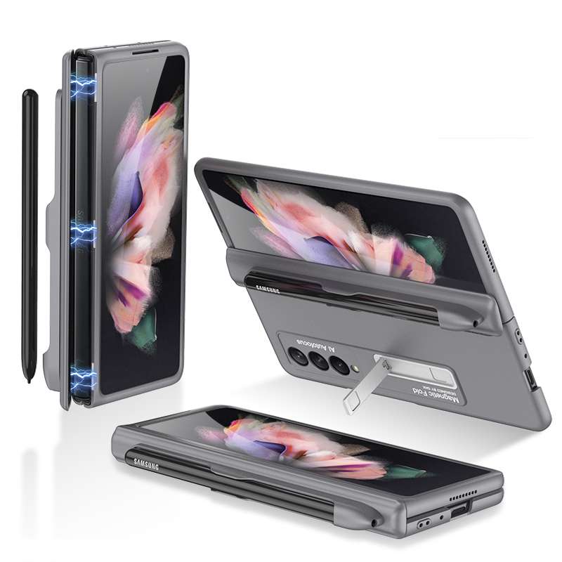 For Samsung Galaxy Z Fold3 5G GKK Magnetic Full Coverage Phone Flip Case with Pen Slot(Gold)