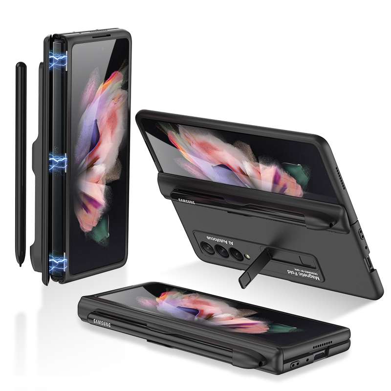 For Samsung Galaxy Z Fold3 5G GKK Magnetic Full Coverage Phone Flip Case with Pen Slot(Gold)