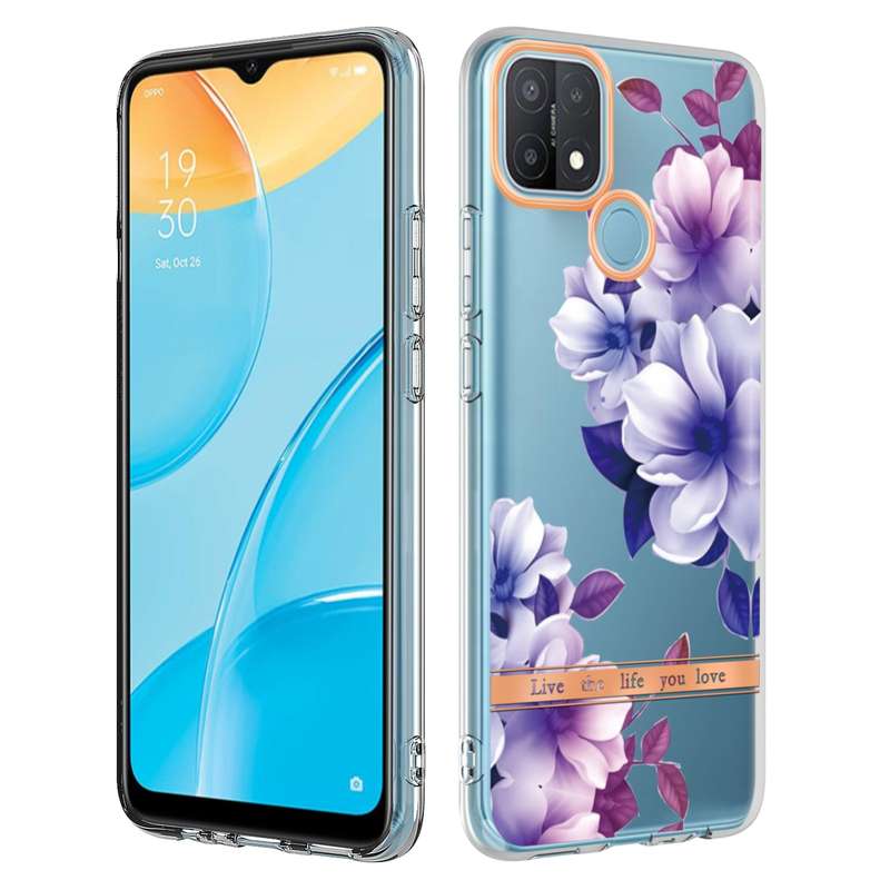 For OPPO A15 / A15S Flowers and Plants Series IMD TPU Phone Case(Orchid Peony)