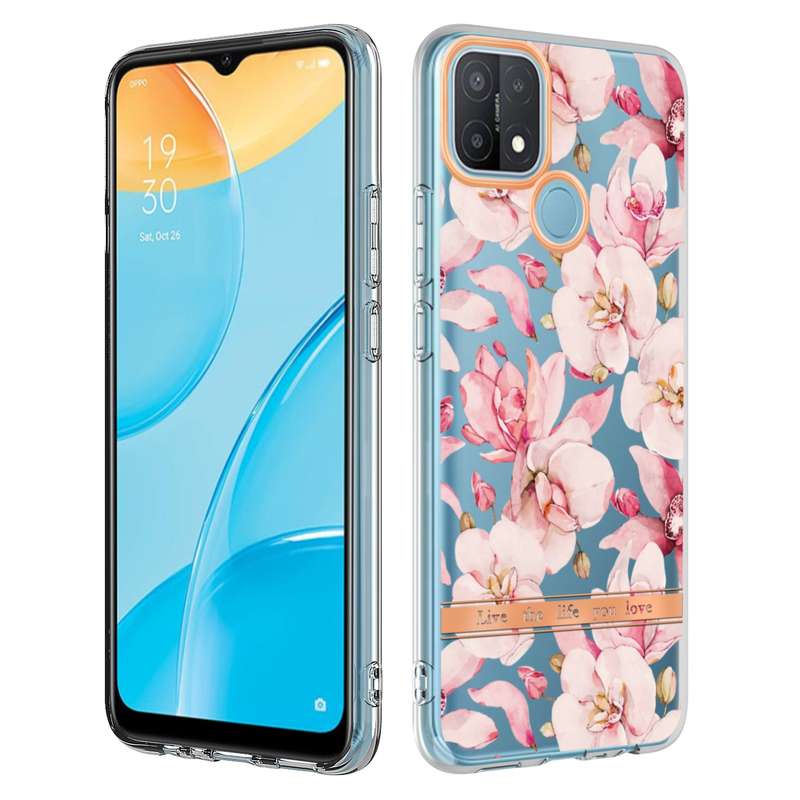 For OPPO A15 / A15S Flowers and Plants Series IMD TPU Phone Case(Orchid Peony)